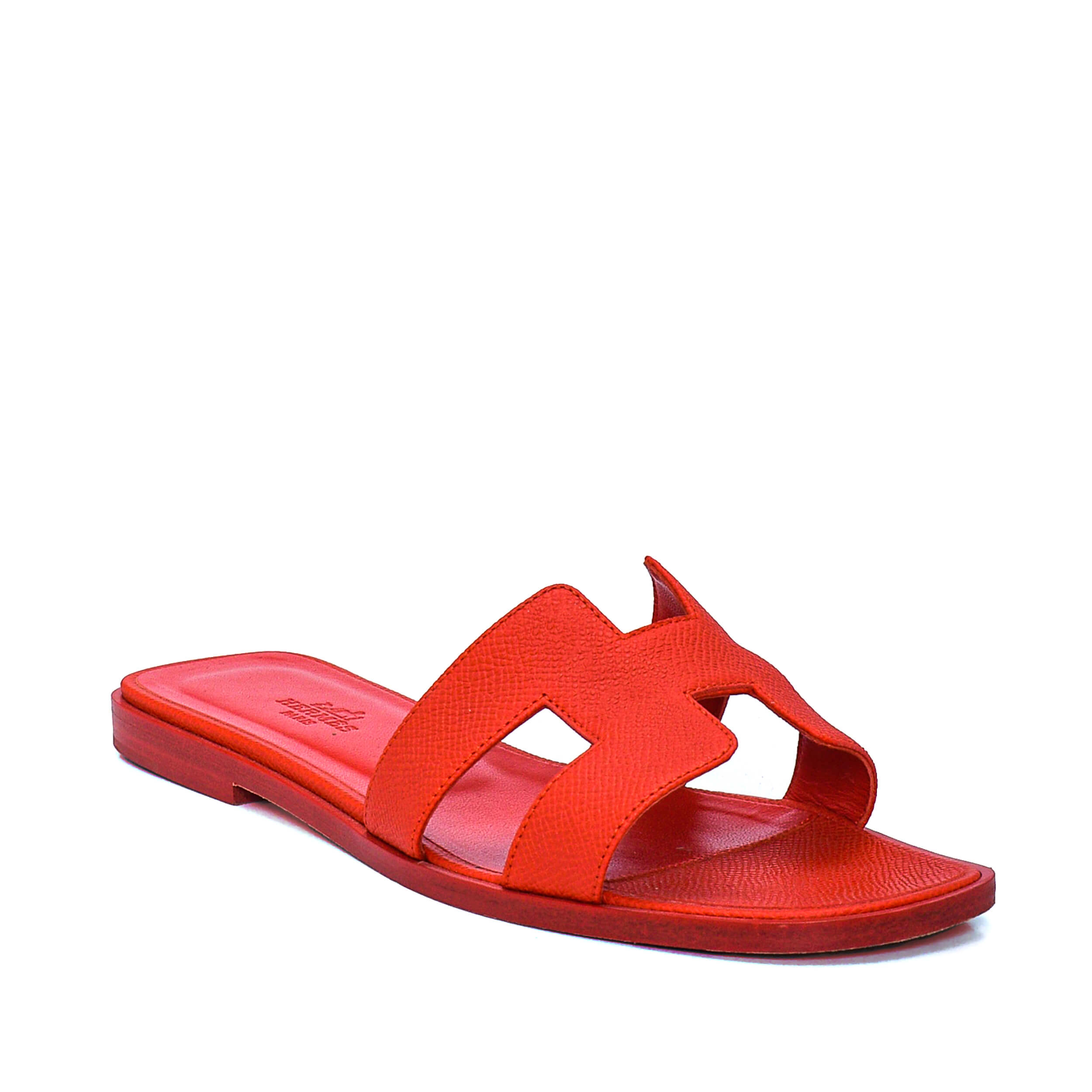 Hermes - Coral Leather Oran Sandals